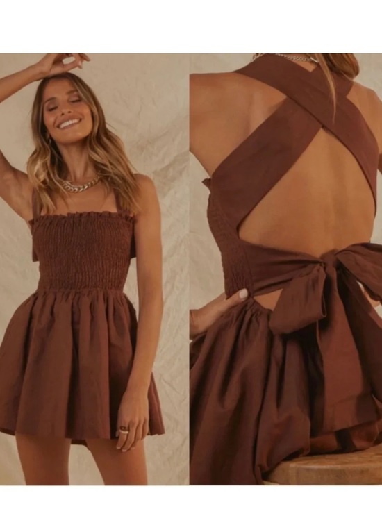 Peppermayo Dresses & Skirts - Peppermayo European Towns Linen Brown Mini Dress